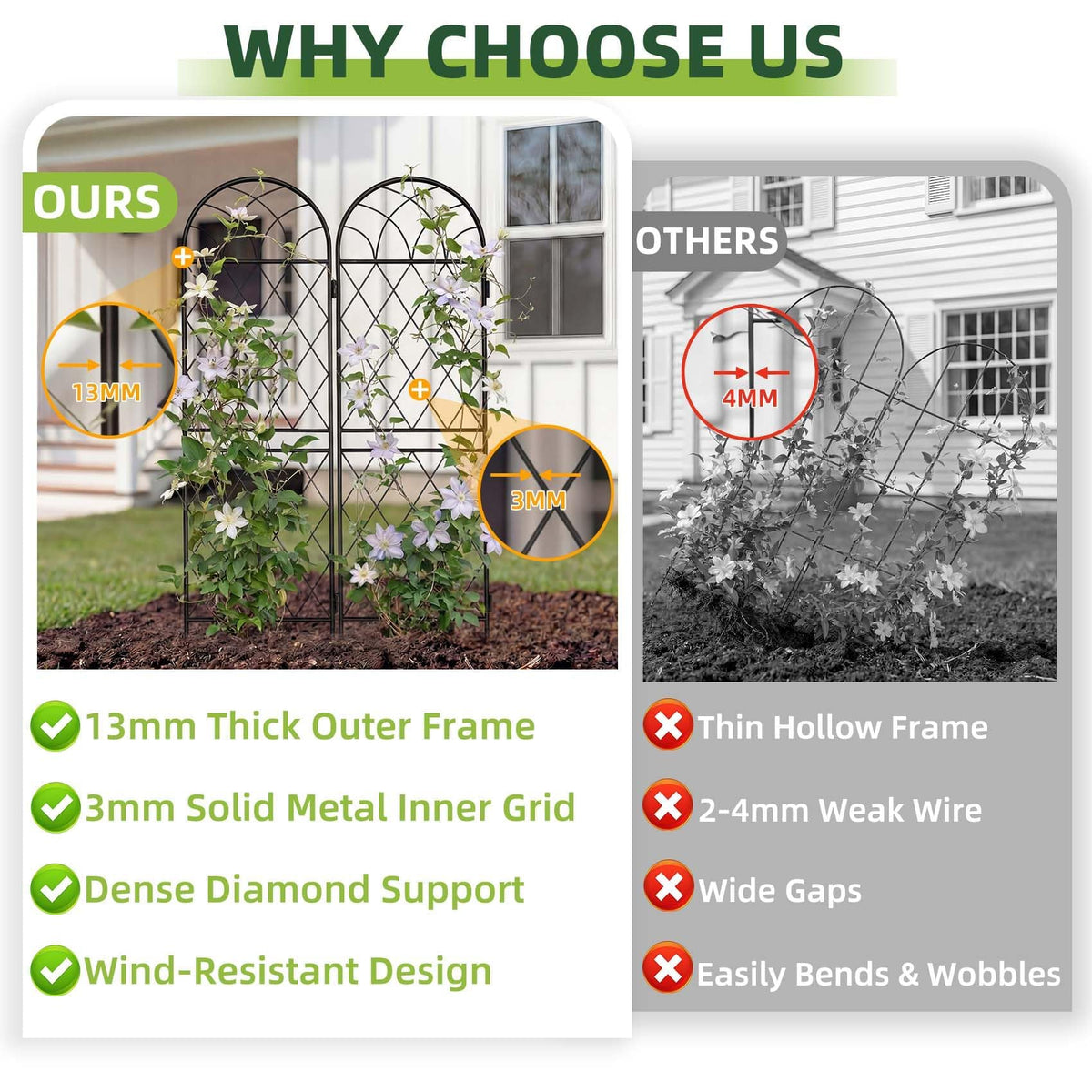 ArdeFentium dense-mesh trellis offers more contact points for vines to climb.