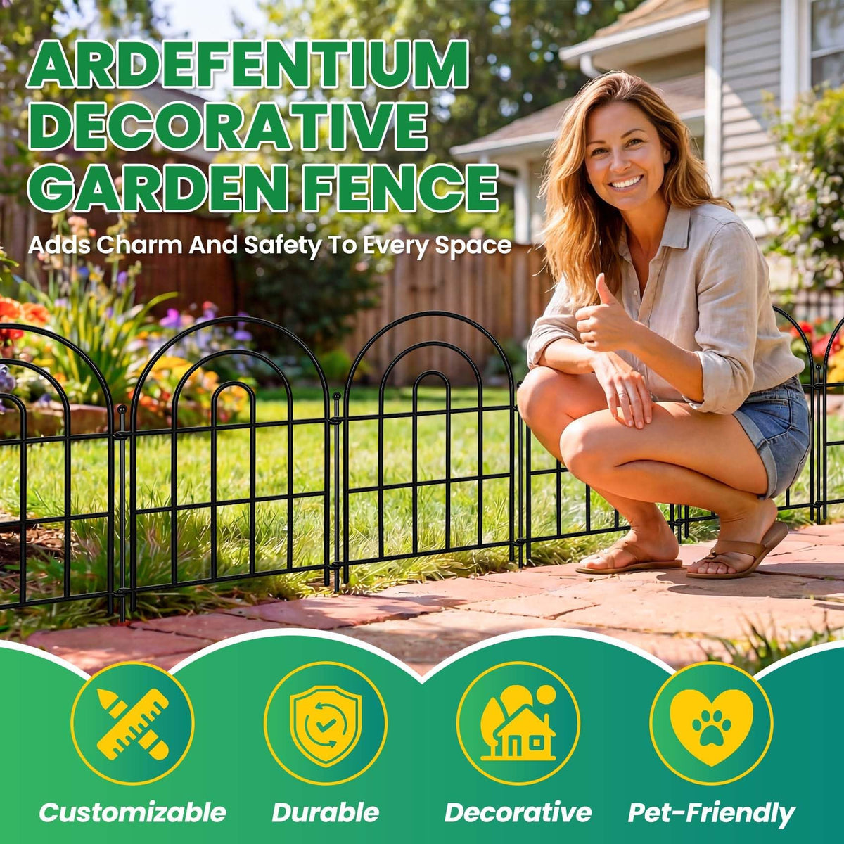 ArdeFentium garden fence arch-panel 07 provides decorative edging and plant protection.