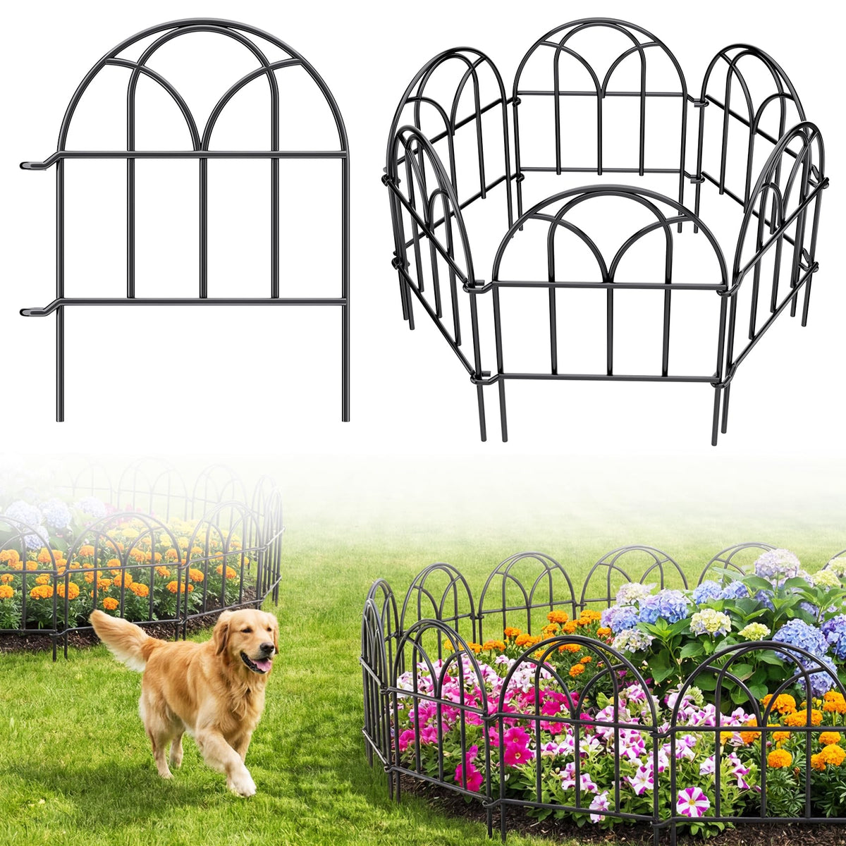 ArdeFentium garden fence panel 30ft demonstrates quick tool-free ground insertion.