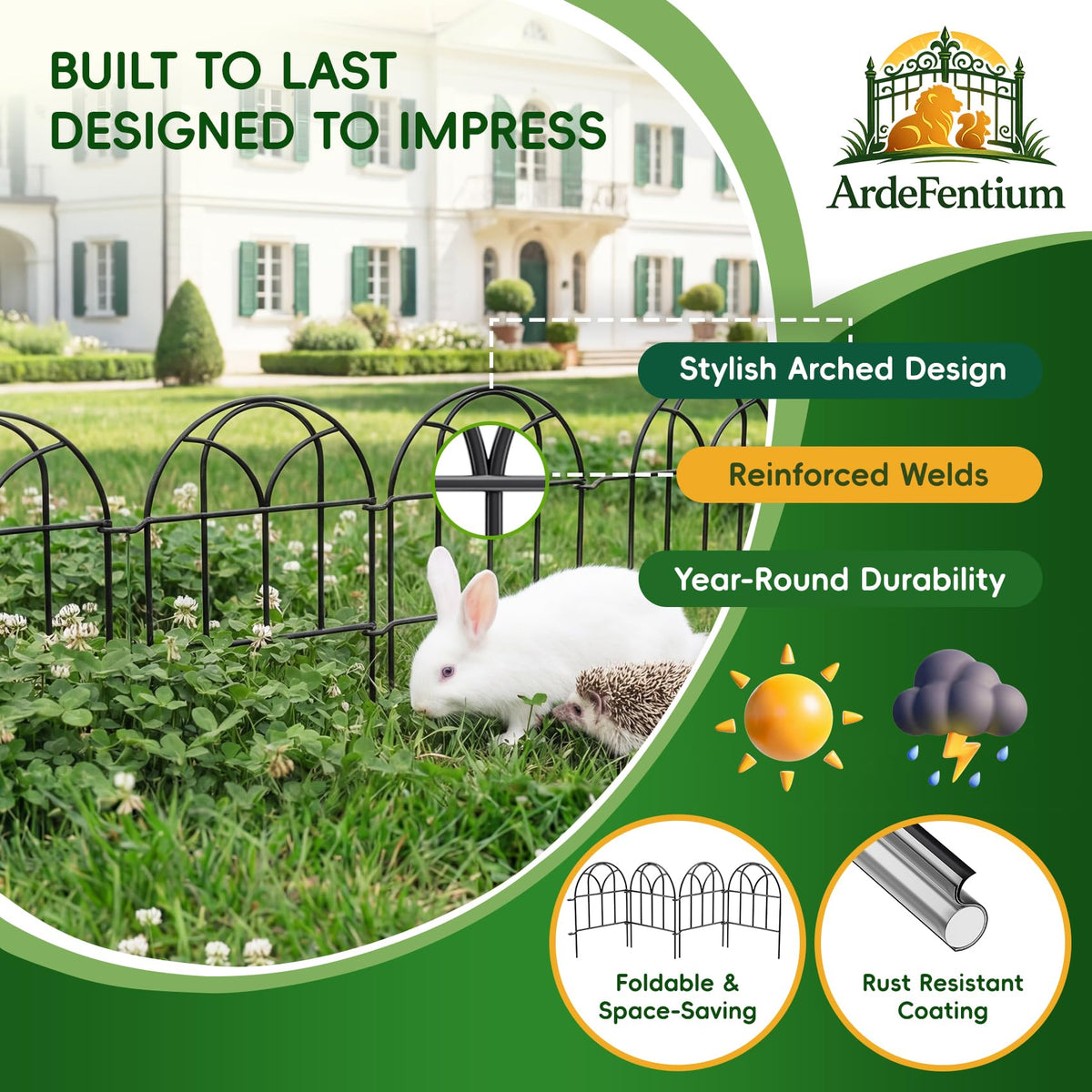 ArdeFentium metal fence with black coating resists rust in all seasons.