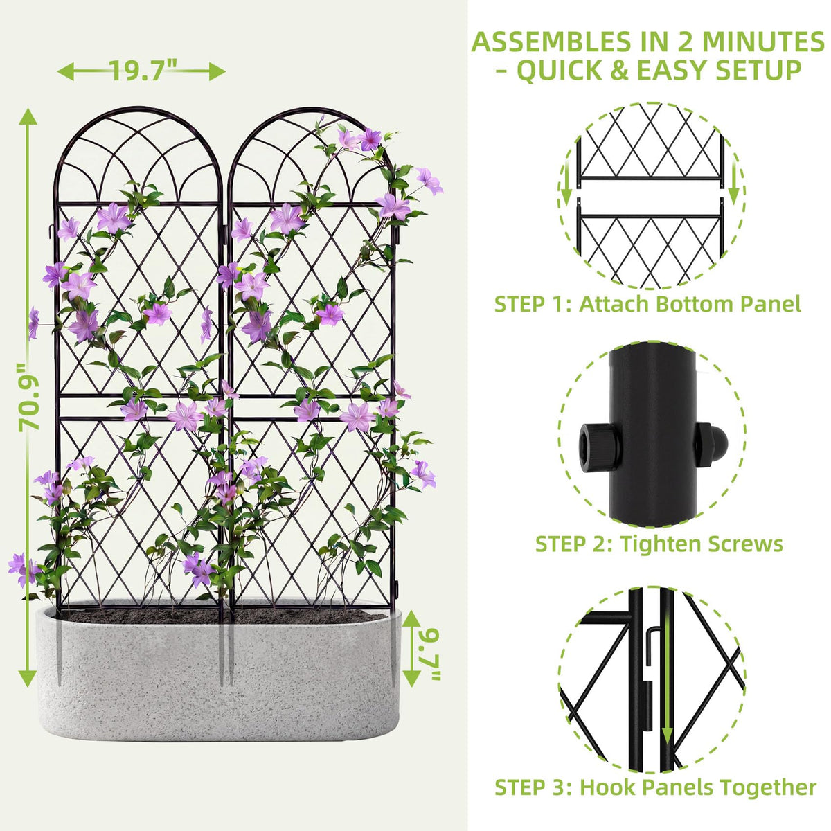 ArdeFentium rust-resistant black coating withstands outdoor weather.