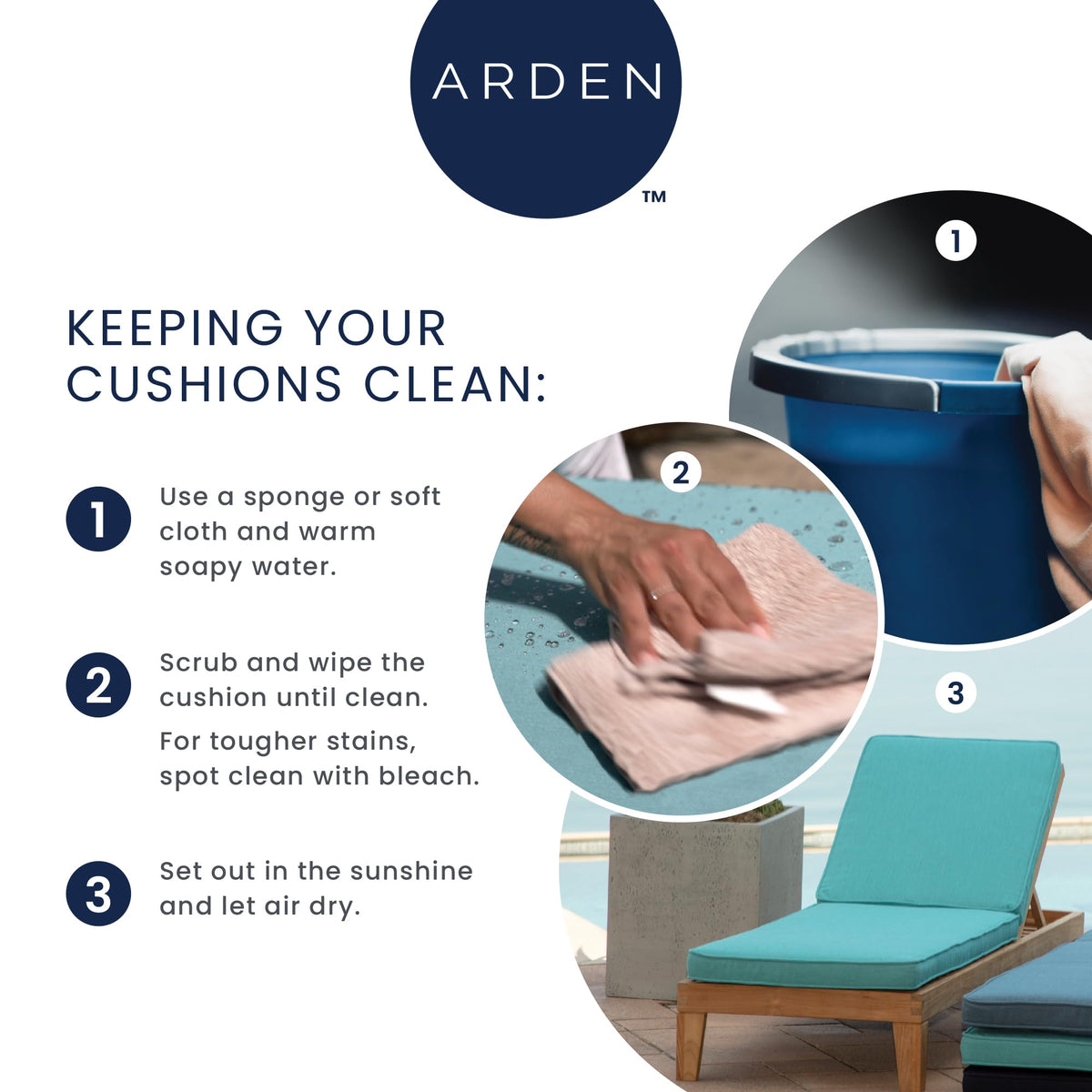 Arden earthFIBER cushion cleaning with soap and water is quick and simple