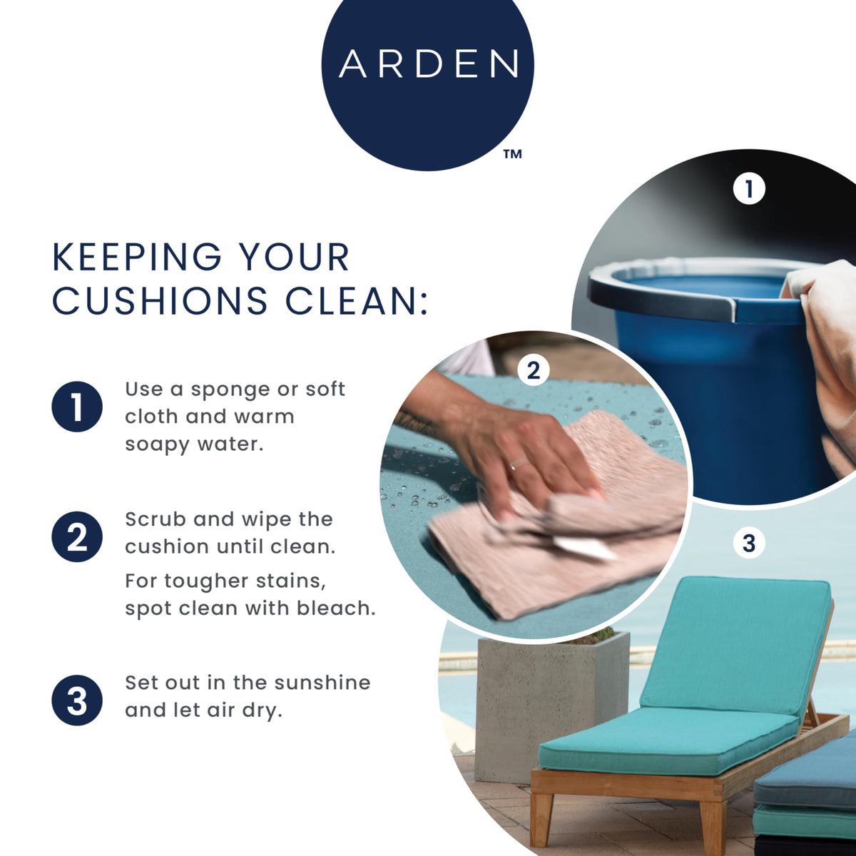 Arden Selections cushions being cleaned with soap and water