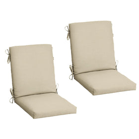 Arden Selections 2-Pack outdoor chair cushions in tan Leala on a patio chair for outdoor dining