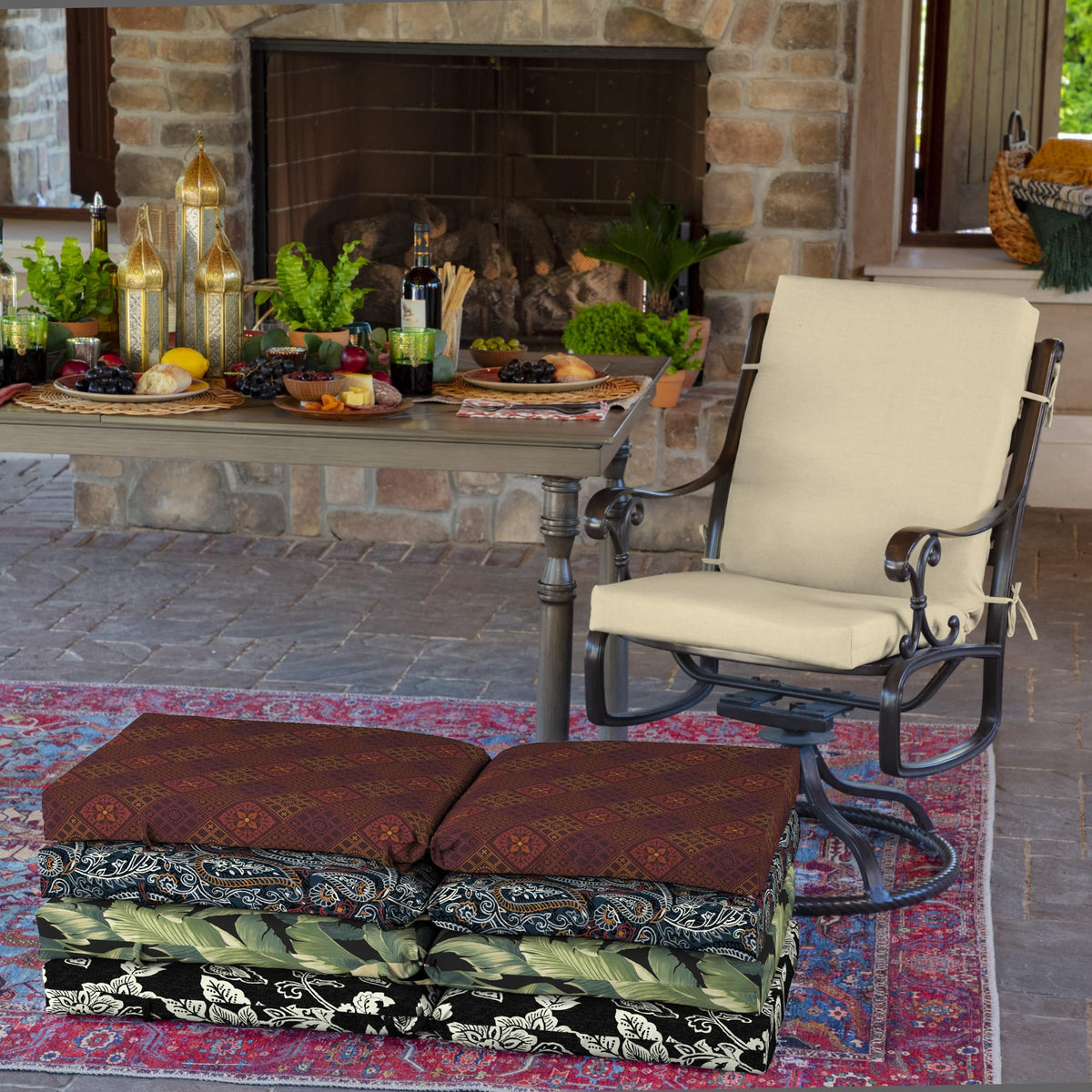 Water-repellent fabric close-up on Arden Selections outdoor chair cushion