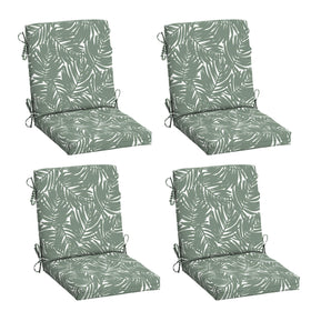 Arden Selections 4-pack dining chair cushion in sage on patio for durable outdoor comfort.