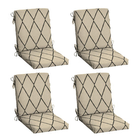 Arden Selections 4-pack cushions on patio chairs with tan diamond trellis pattern