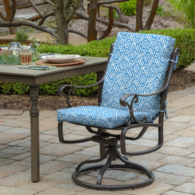 Arden Selections Amalfi Blue Tile cushion back view shows four secure ties