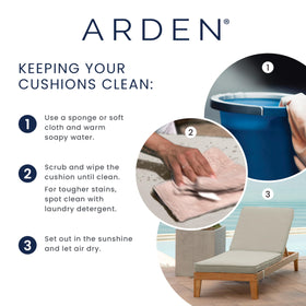 Arden Selections Amalfi Blue Tile cushion on chair illustrates easy outdoor setup