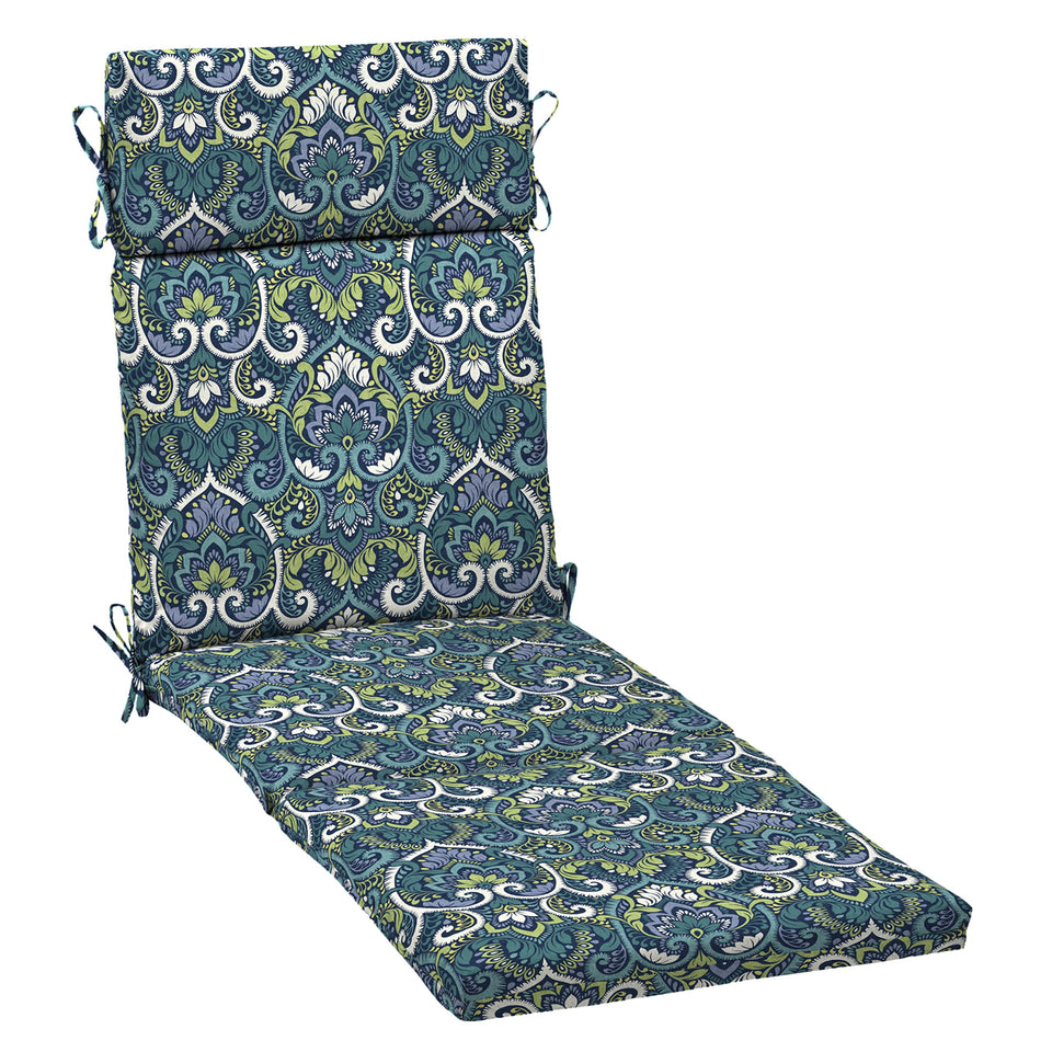 Arden Selections chaise cushion in sapphire aurora blue damask for outdoor lounges