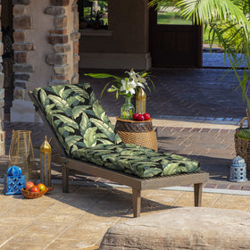 Arden Selections chaise cushion installed on lounge shows full-length comfort.