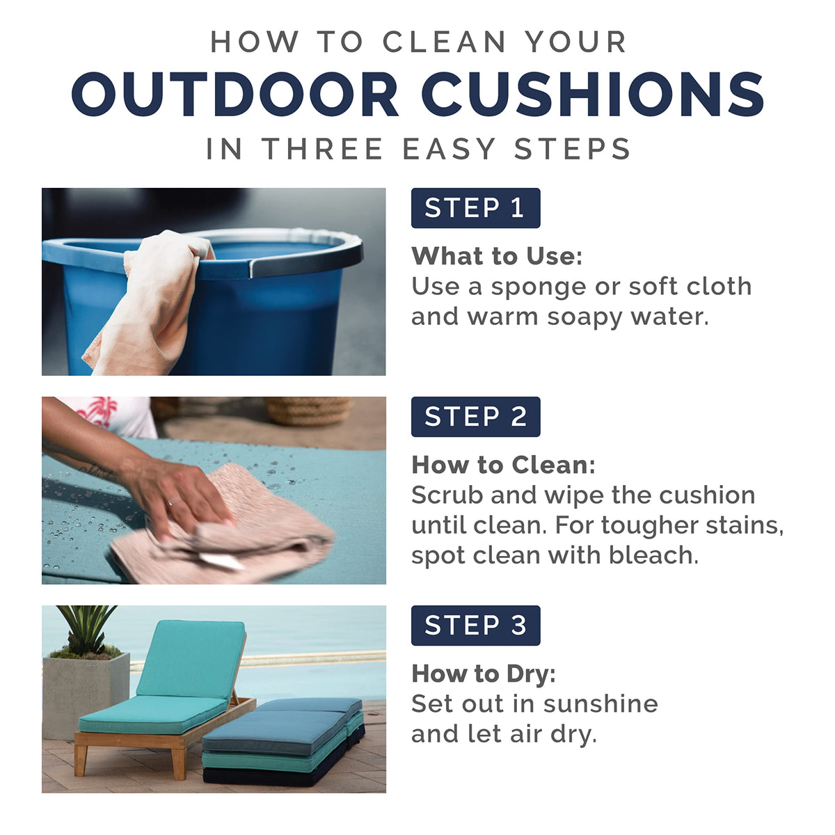 Arden Selections cushion cleans easily with soap and water.
