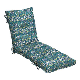 Arden Selections chaise cushion with sapphire damask fabric close-up for lawn lounging.