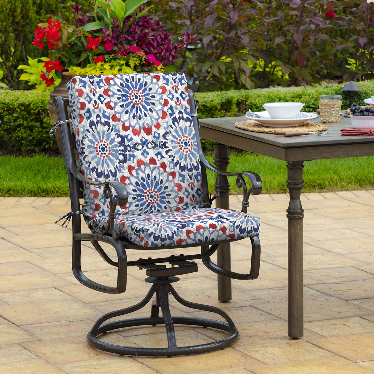 Arden Selections Clark Blue cushion side view reveals 3.5 inch depth for plush support