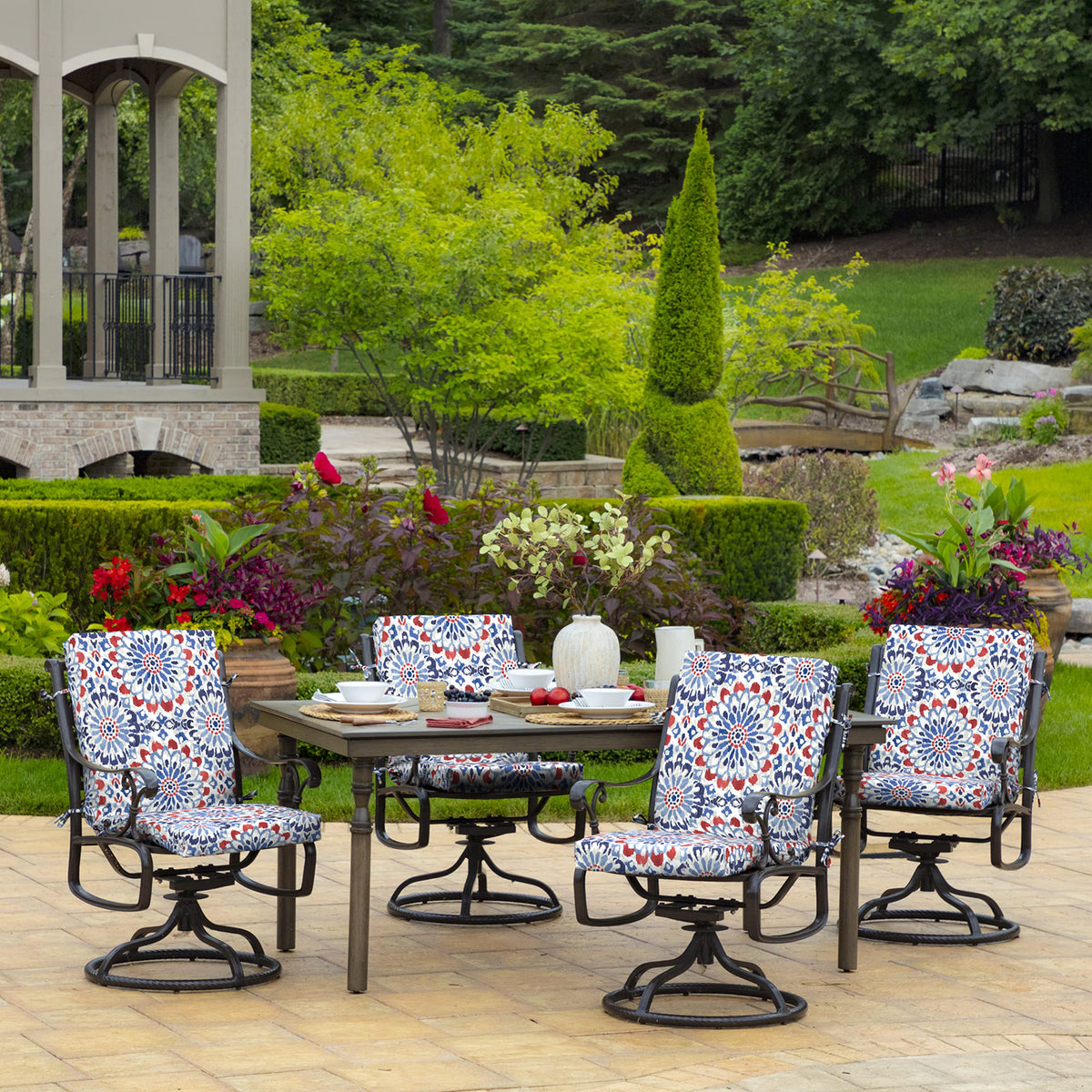 Arden Selections Clark Blue cushion with four ties secures to chair legs