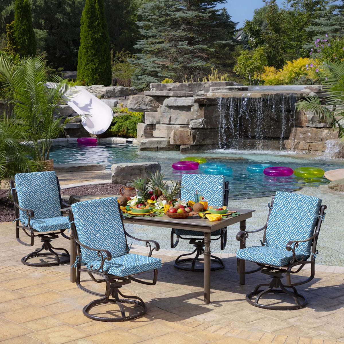 Arden Selections high-back cushion design provides supportive seating for meals and lounging.