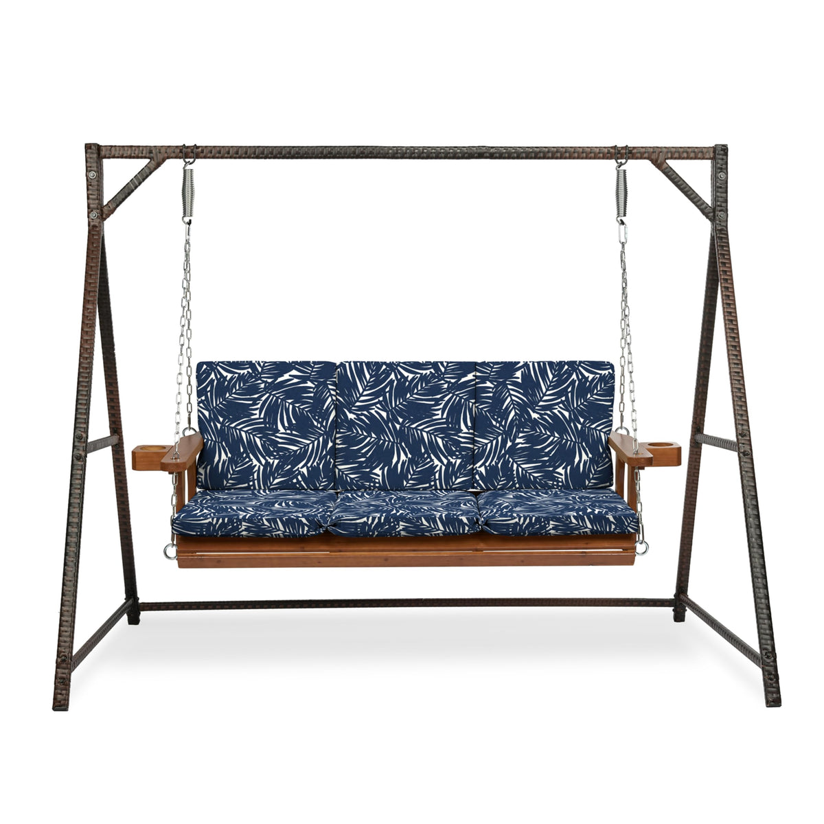 Arden Selections earthFIBER back cushion in navy demonstrates comfort and back support for outdoor seating.
