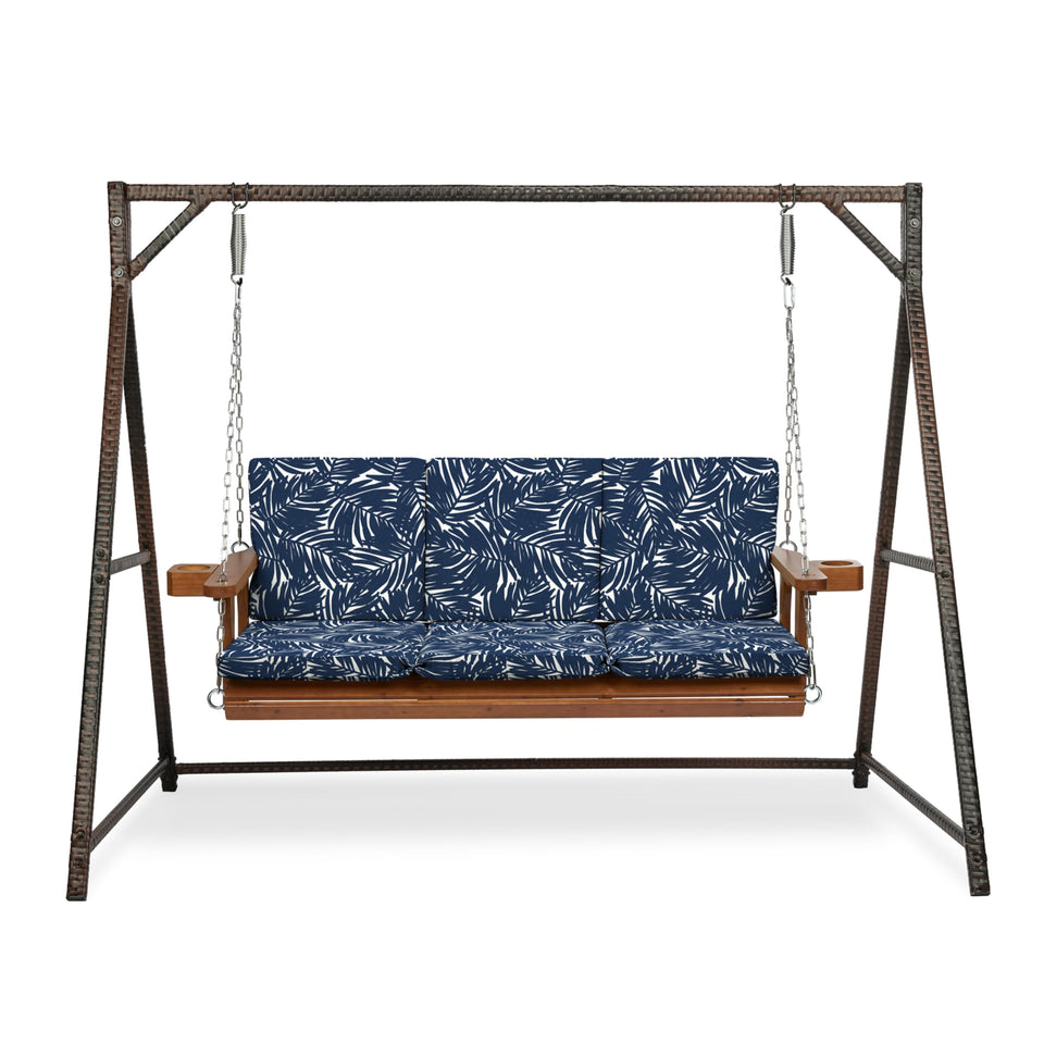 Arden Selections earthFIBER back cushion in navy demonstrates comfort and back support for outdoor seating.