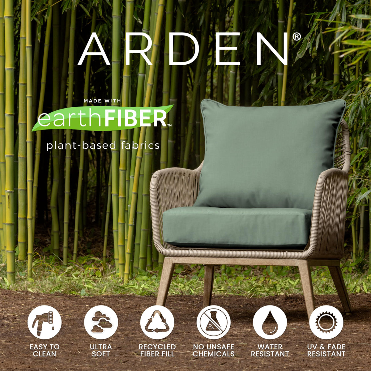 Arden Selections earthFIBER C0 water-repellent finish guards against light rain.