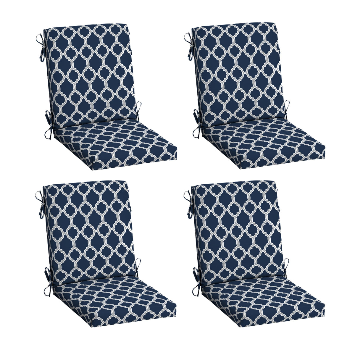 Arden earthFIBER cushion front view on outdoor chair in sapphire blue, fade-resistant.