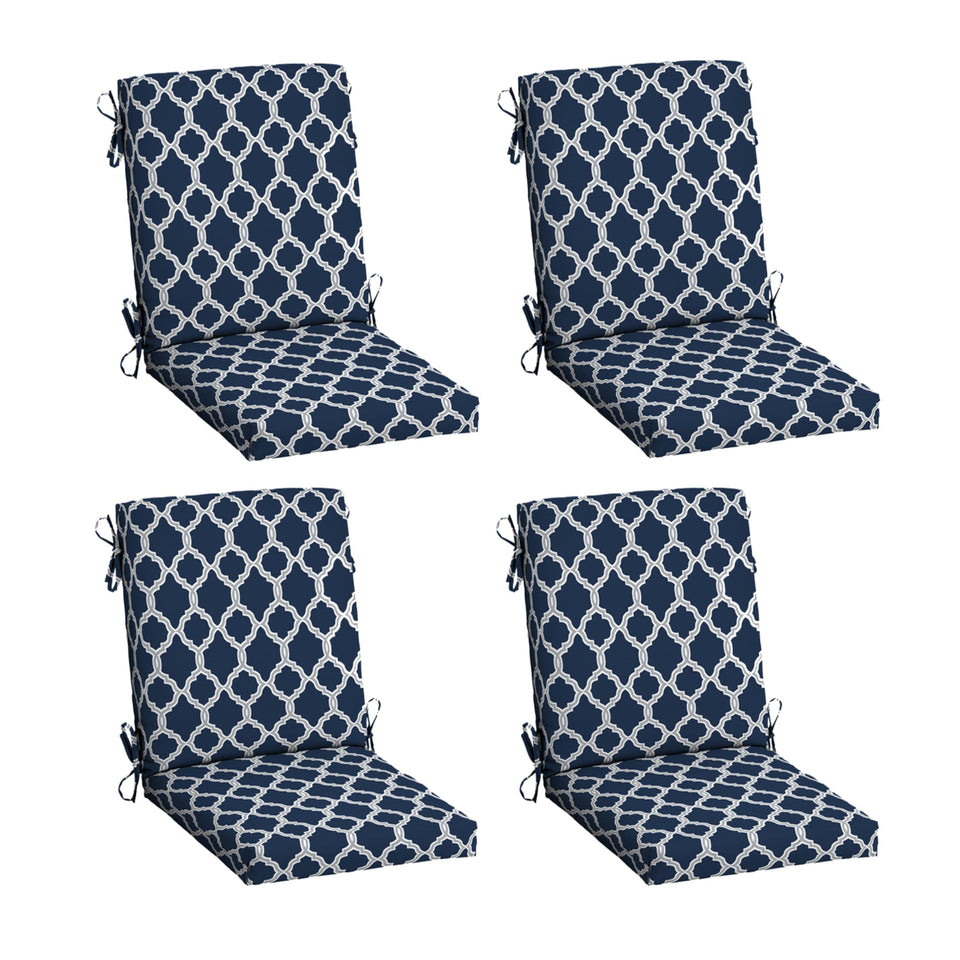Arden earthFIBER cushion front view on outdoor chair in sapphire blue, fade-resistant.