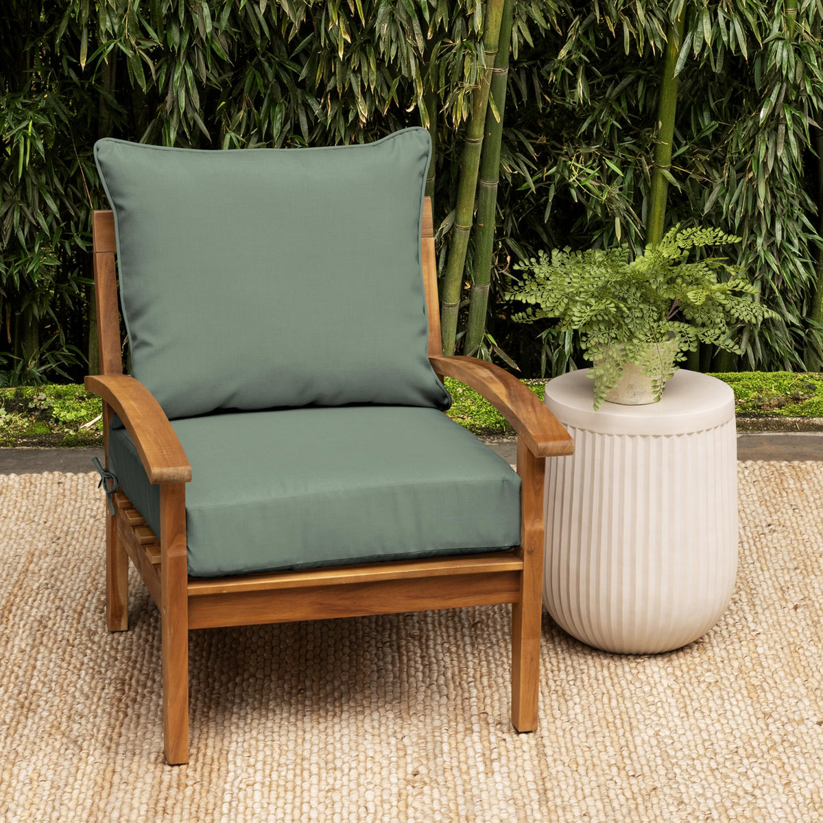 Arden Selections EarthFIBER fabric close-up shows UV-treated bamboo blend for fade resistance.