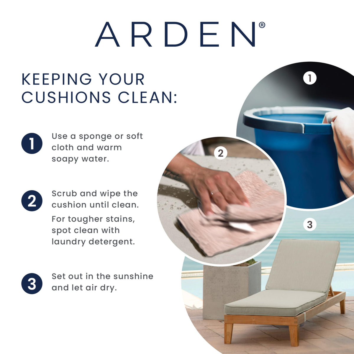 Arden earthFIBER cushion moisture-repellent finish for weather-ready seating in sapphire blue.