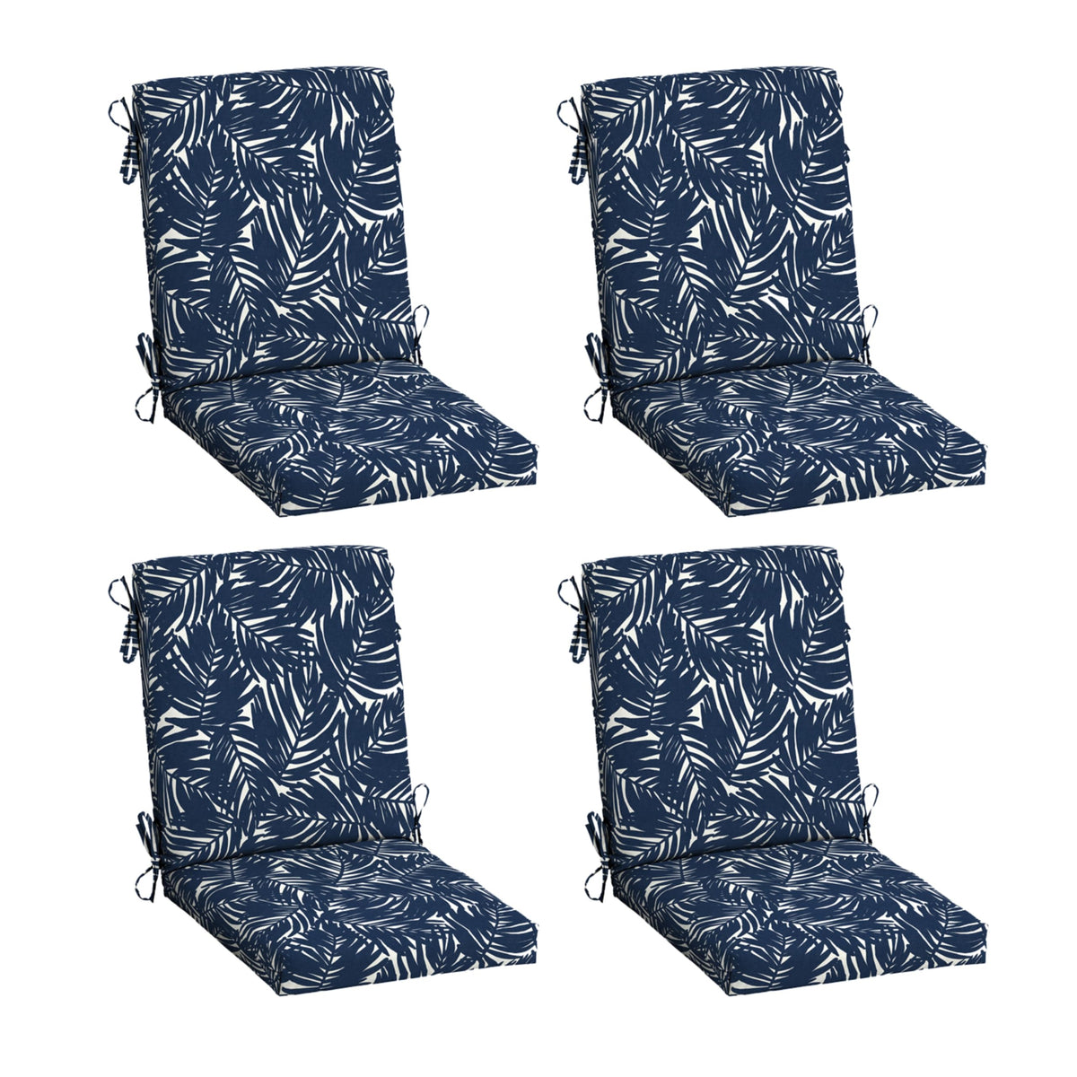Arden Selections EarthFIBER outdoor chair cushion on navy chair for durable patio seating.