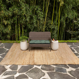 Arden Selections earthFIBER cushion shows 41.5 by 18 inch dimensions.