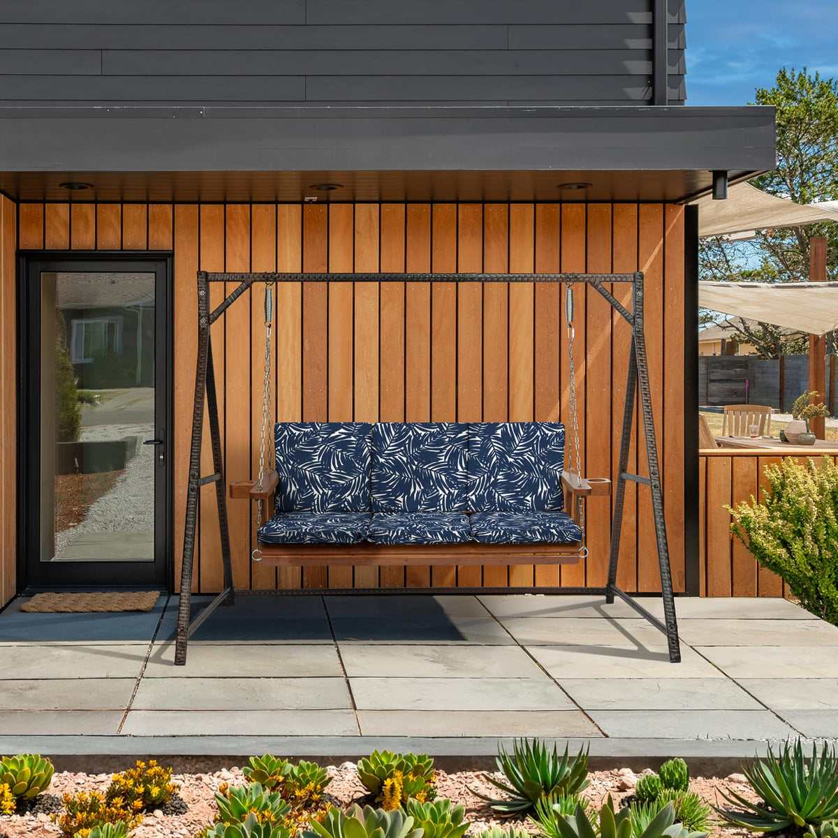 Arden Selections earthFIBER seat cushion shows generous width for relaxed outdoor lounging.