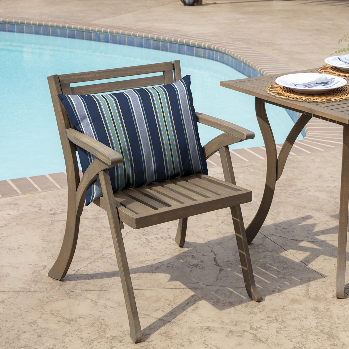 Arden cushion fabric closeup highlights rain-proof material for weather resilience.