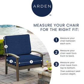 Arden Selections fabric closeup shows sapphire print and fade-resistant polyester.