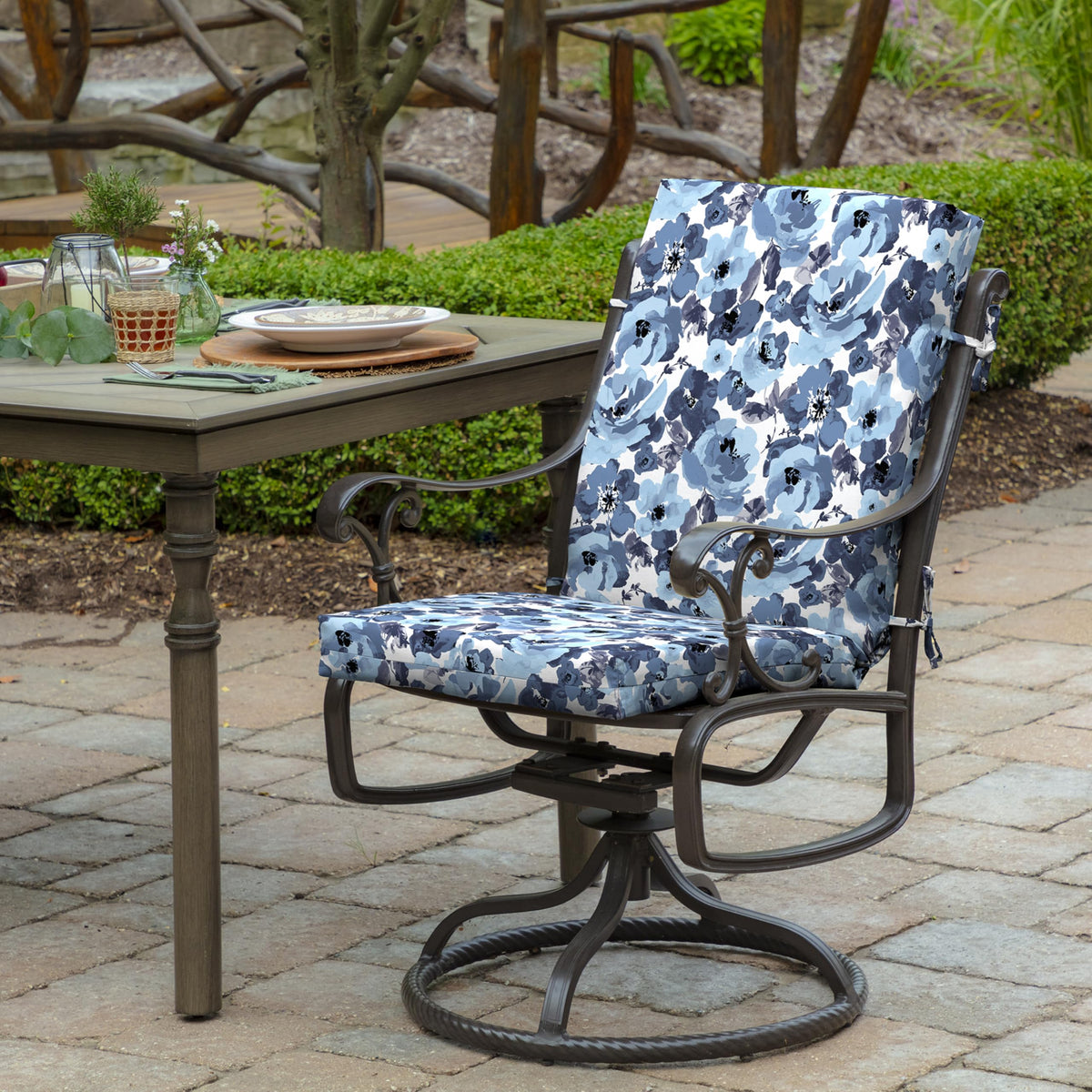 Fabric closeup shows water-repellent finish for easy outdoor cleanup