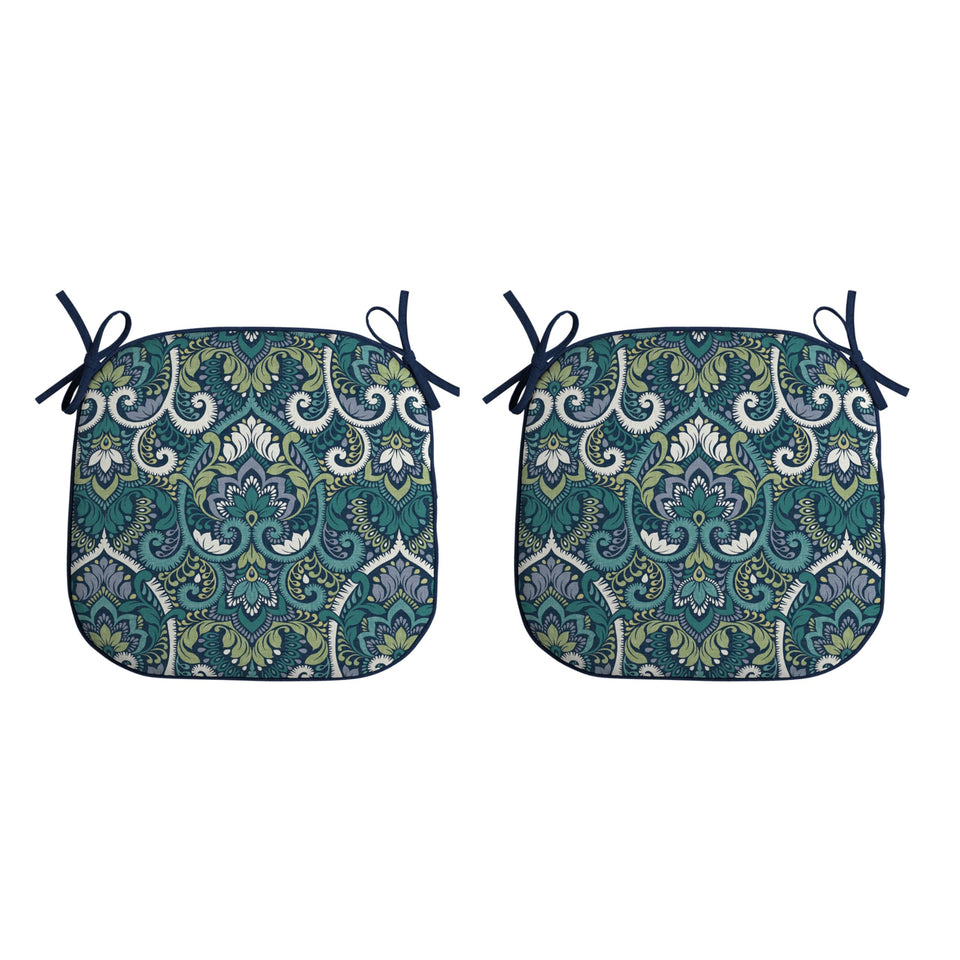 Arden Selections foam seat pad in blue damask pattern, ideal for outdoor dining comfort.
