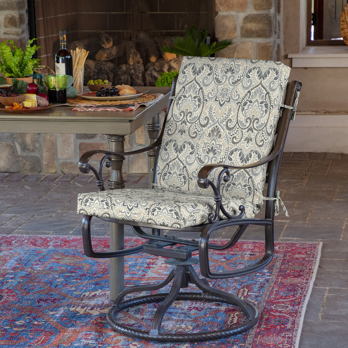 Arden Selections four-pack chair cushions back view on chair for support