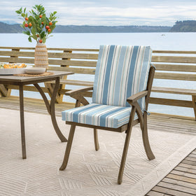 Arden Selections French blue linen stripe fabric close-up shows plush texture and styling.