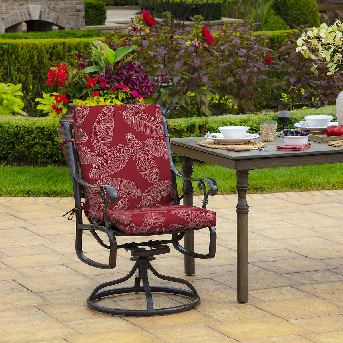 Arden Selections high-back cushion close-up showing 3.5 inch thickness for added seating support.