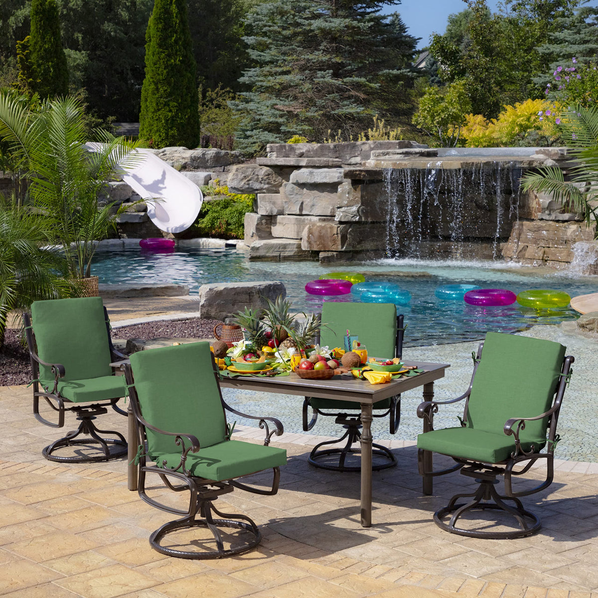 Arden Selections moisture-repellent finish helps cushions dry quickly outdoors.
