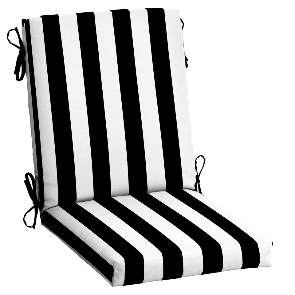 Arden Selections outdoor chair cushion 20x44 in black cabana stripe offers weather-ready comfort.