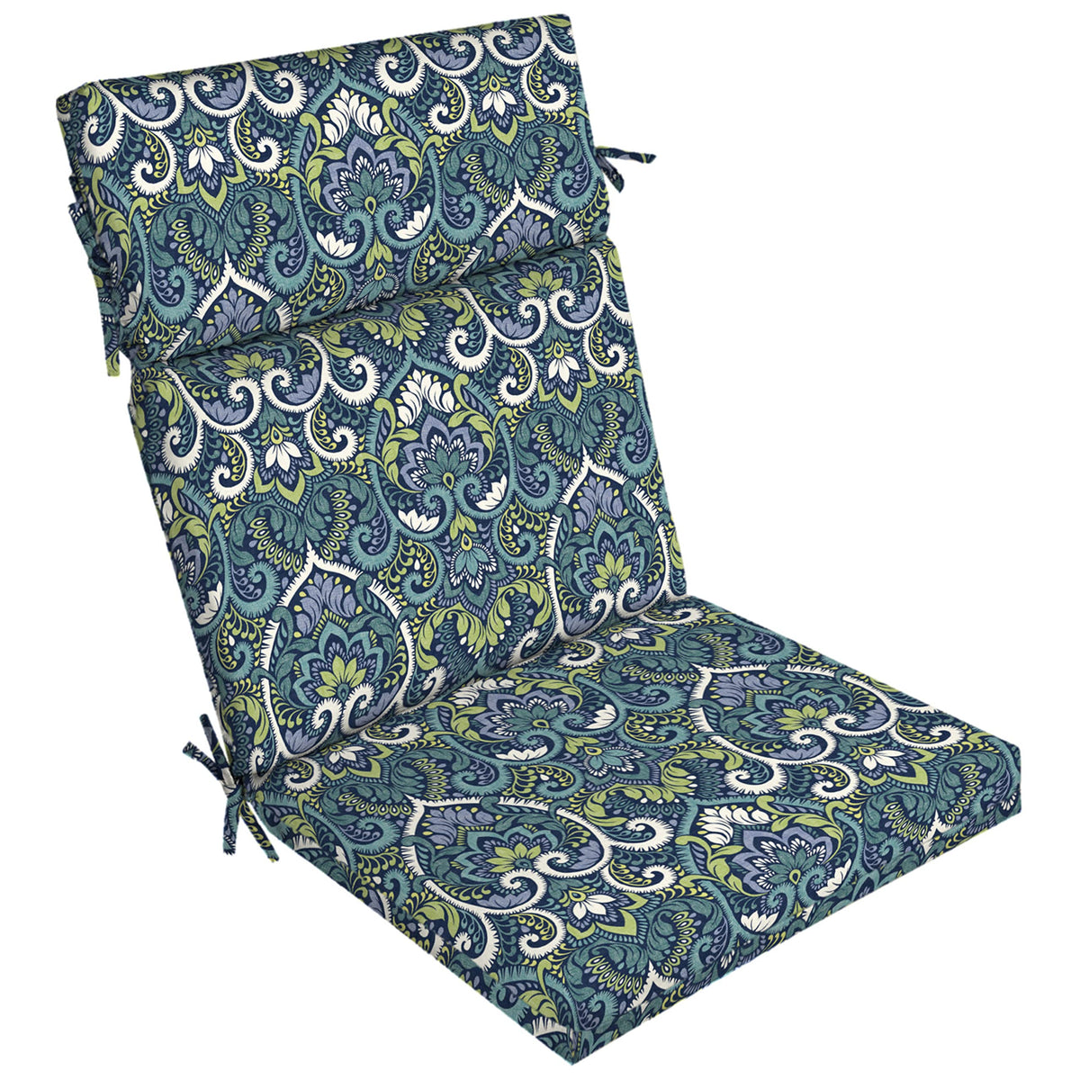 Arden Selections outdoor chair cushion in sapphire damask front view fade-resistant color for sunny patios.