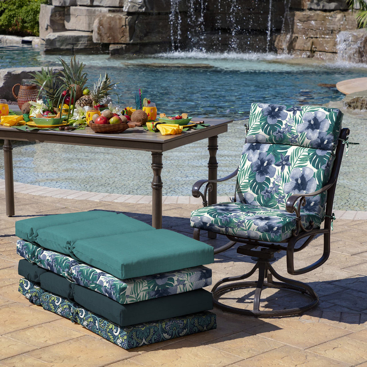 Arden Selections cushion fits standard outdoor dining chairs for easy setup