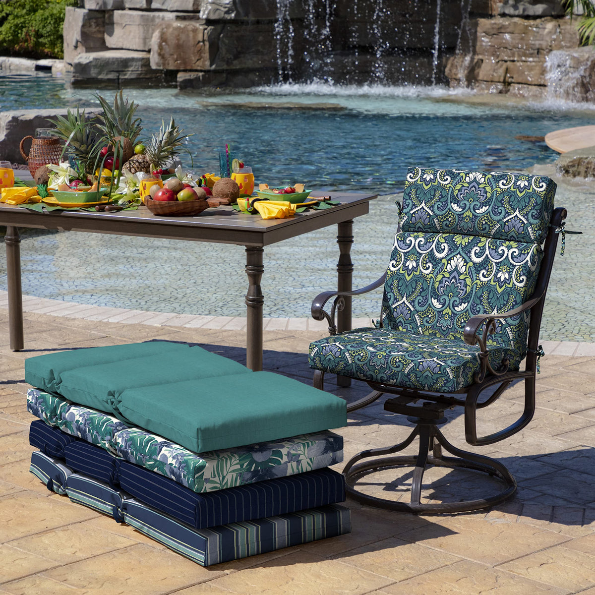 Arden Selections rain-proof cushion handles light rain on patios with ease.