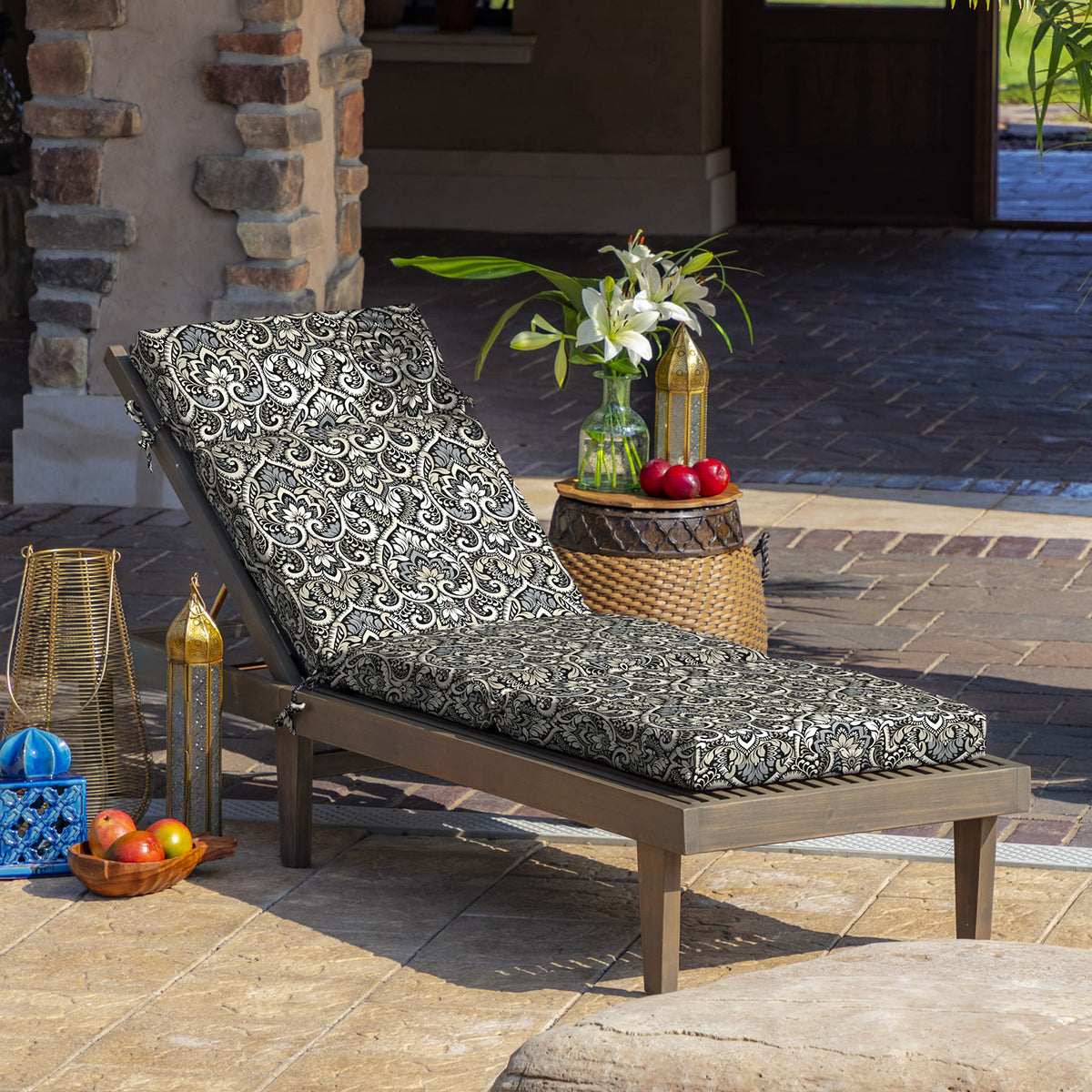 Arden Selections outdoor chaise cushion back view showing cushion height