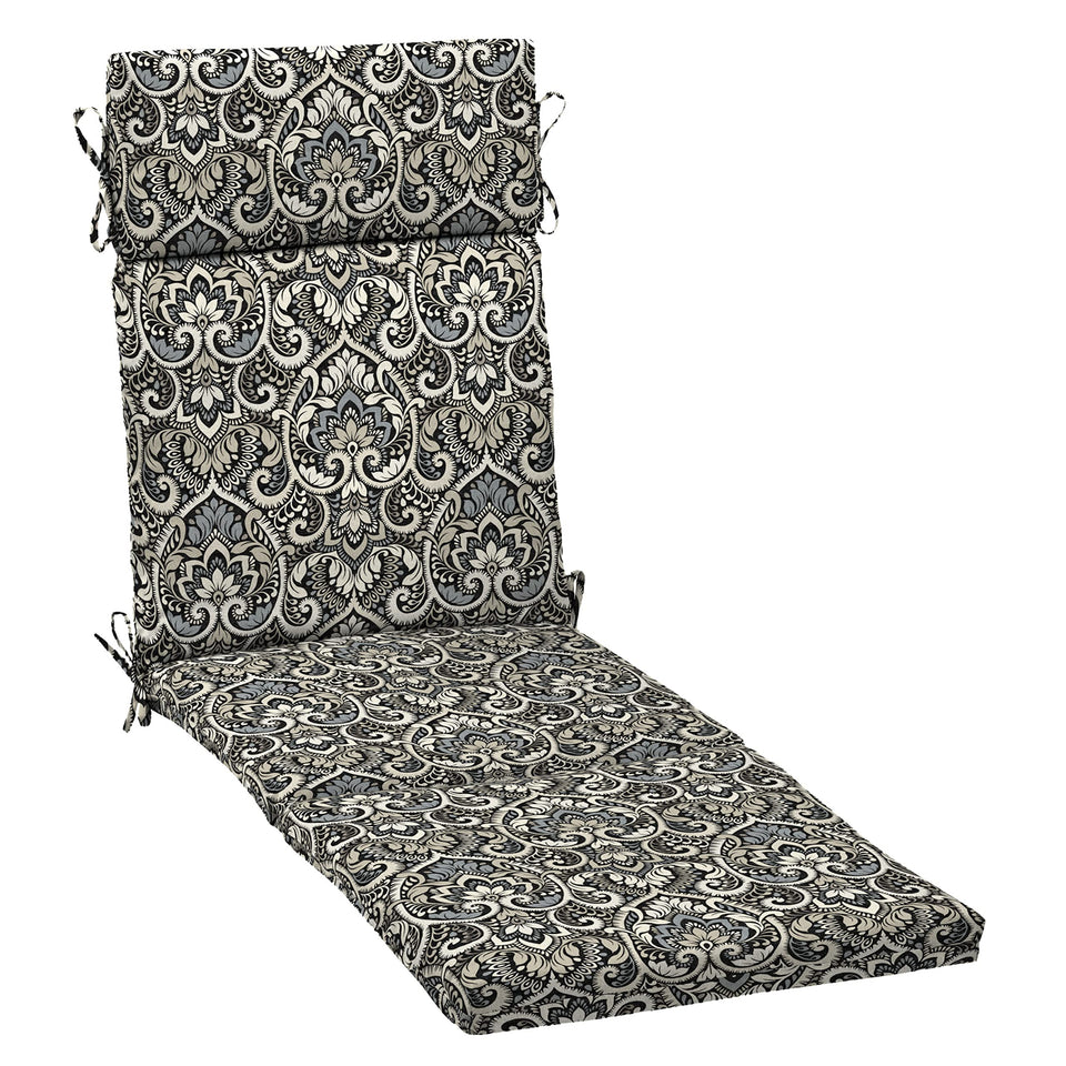 Arden Selections outdoor chaise cushion in Black Aurora Damask, front view for stylish lounging