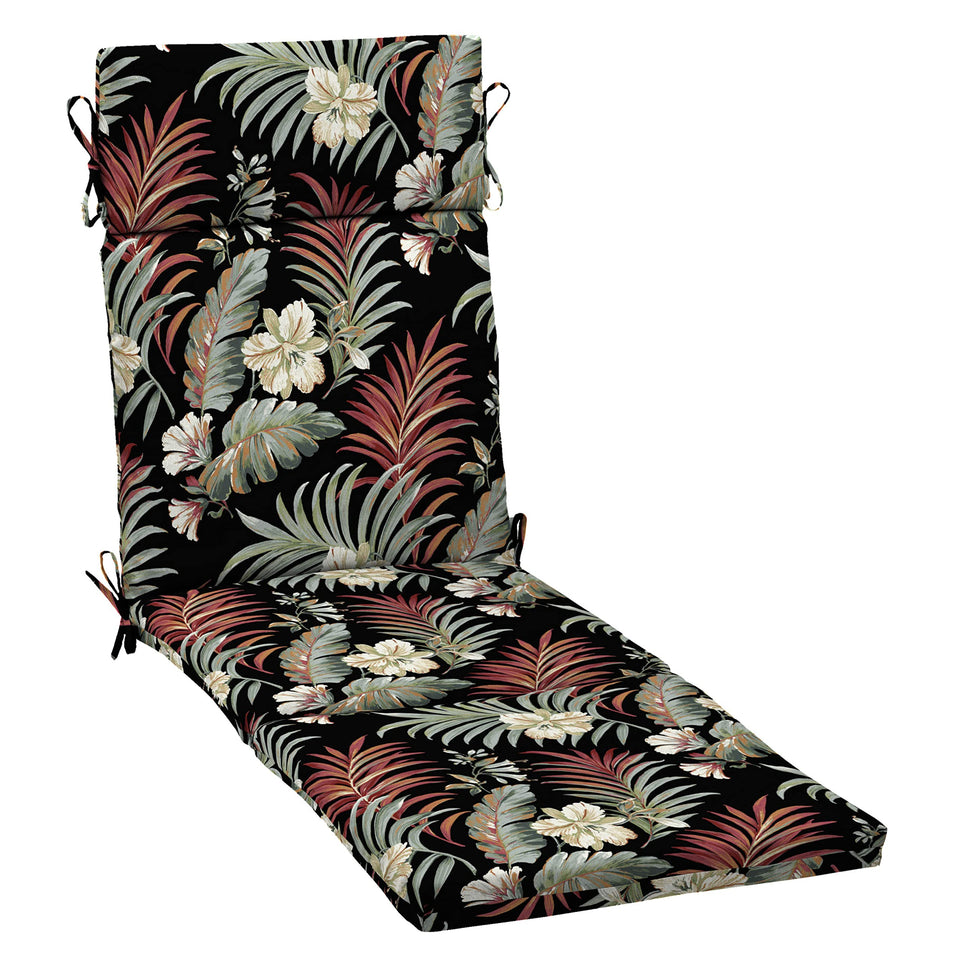 Arden Selections outdoor chaise cushion front view in tropical black for all-weather comfort.