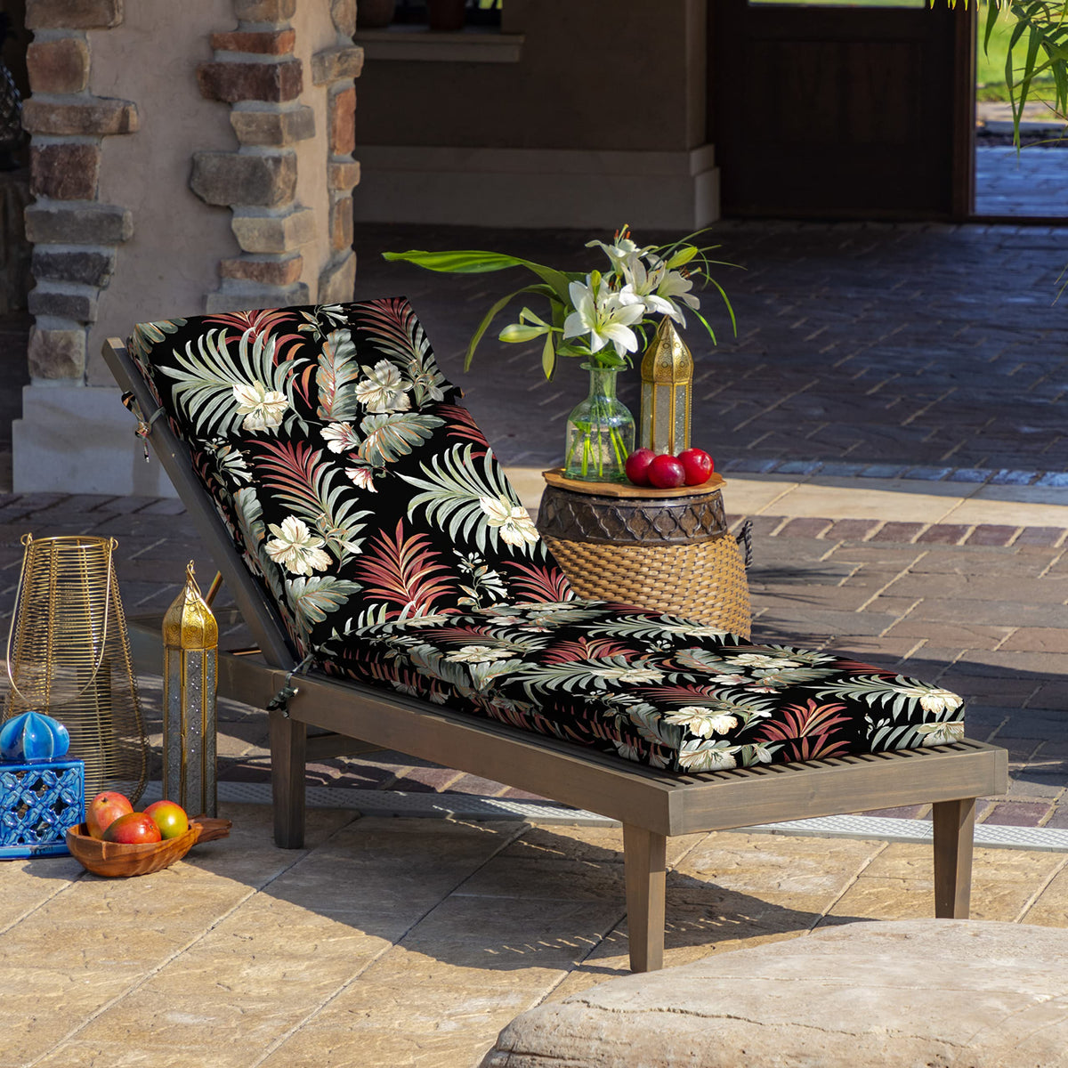 Arden Selections chaise cushion side view highlighting weather-proof fabric.