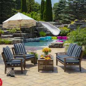 Arden Selections dual tie system on cushions helps them stay in place on windy patios.