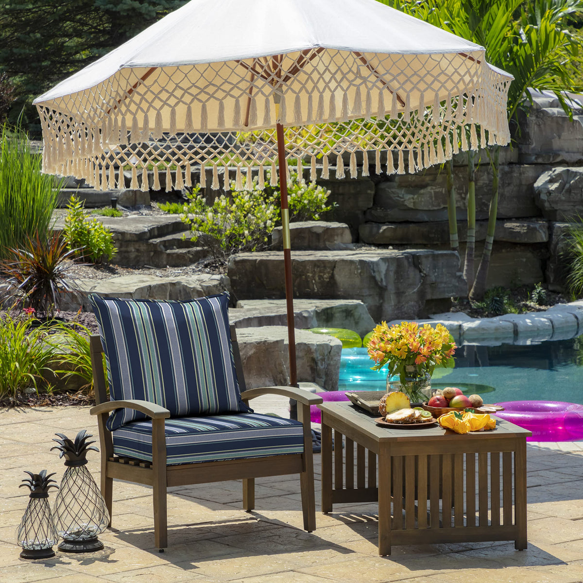Arden Selections outdoor cushion fabric texture close-up highlights UV-treated fade resistance.