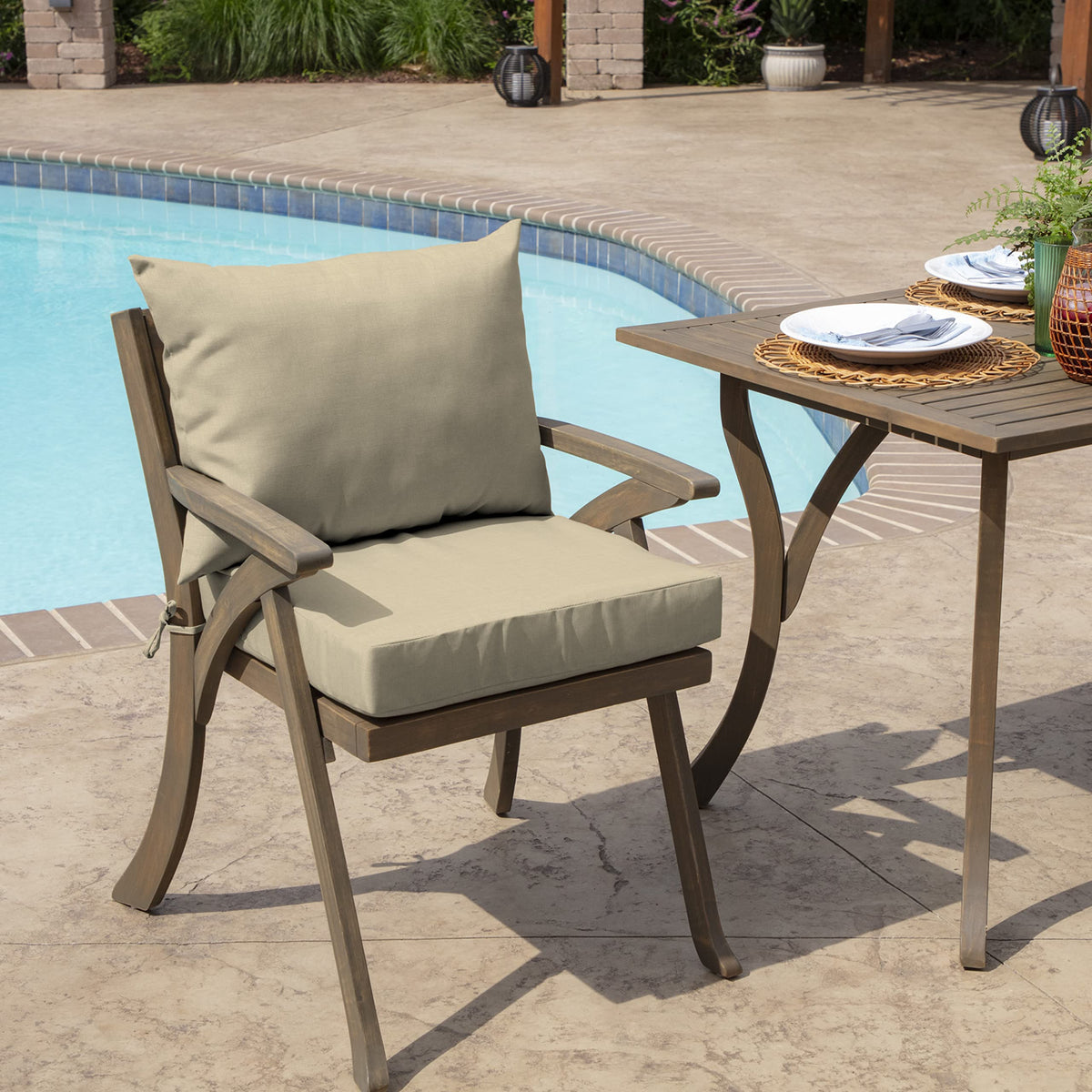 Arden Selections seat bottom cushion adds comfortable seating on standard outdoor chairs.