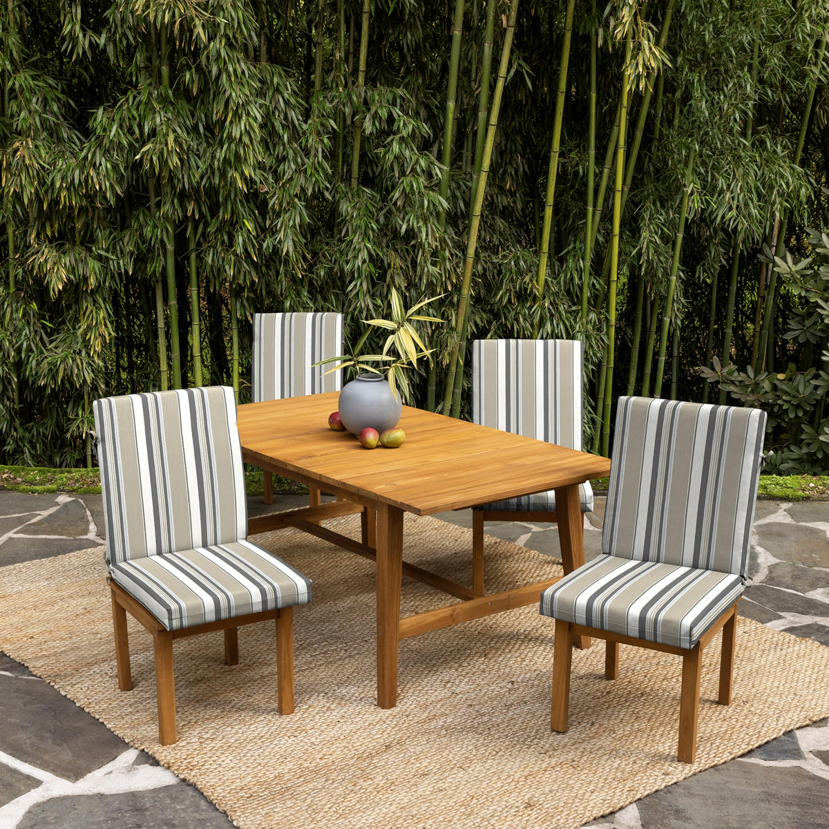 Outdoor dining chair with Arden Selections cushions on a deck